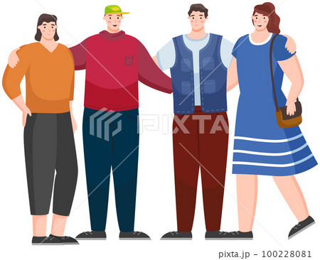 Young people group in casual clothes isolated on white background. Friends guy and girl hugging 100228081