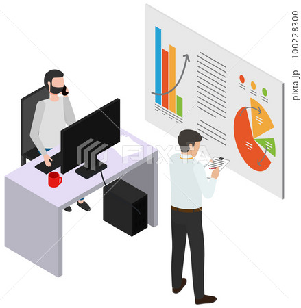 Man studies statistics shown on diagram and makes notes. Men while working with data at workplace Man studies statistics shown on diagram and makes notes. Men while working with data at workplace 100228300