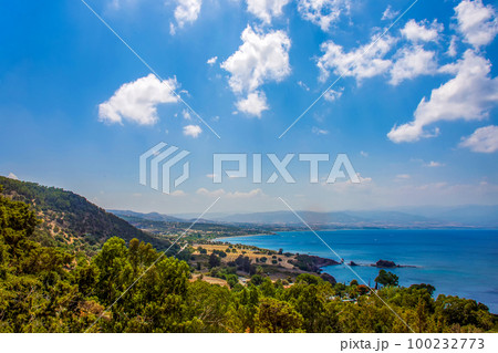 Fanatstic View on  coast of Akamas National Forest Park of Cyprus  in distance. O 100232773