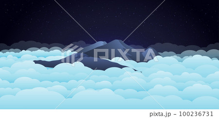 peaceful beautiful night over prau mountains with ocean of clouds, Use as landscape background or wallpaper. 100236731