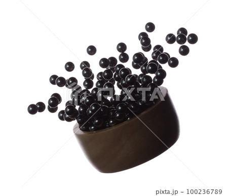 Steel Metal Ball fall fly in mid air, Steel Metal Ball floating explosion. Steel Metal Ball bowl pour throw in air. White background isolated freeze motion high speed shutter 100236789