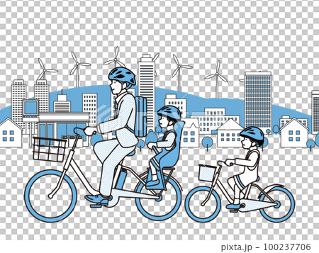 幼兒園通勤電動自行車形像素材 100237706