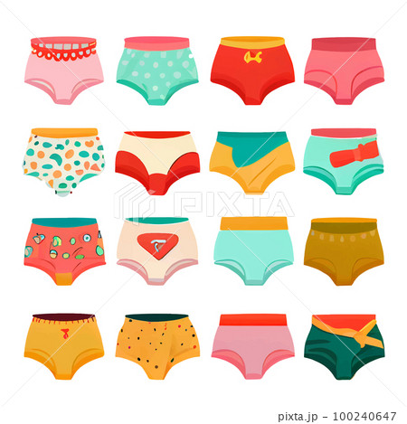vector set illustration in cartoon line style of female underwear 100240647