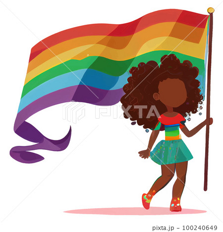 vector illustration of afro woman with pride flag on parade 100240649