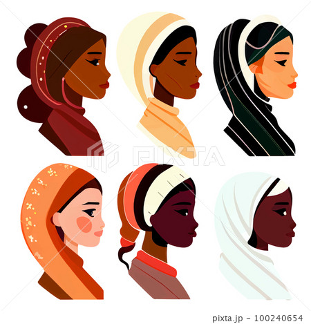 set vector illustration of multicultured women in hijab at white isolate 100240654