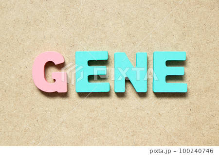 Color alphabet letter in word gene on wood background Color alphabet letter in word gene on wood background 100240746