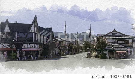 水彩画風　宮津　宮津駅前　京都府宮津市 100243481