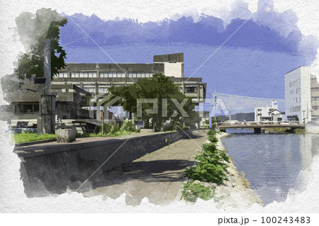 水彩画風 宮津 宮津市役所 京都府宮津市 水彩画風 宮津 宮津市役所 京都府宮津市 100243483