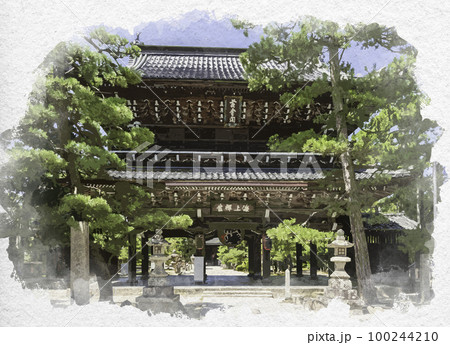 水彩画風　天橋立　智恩寺　山門　京都府宮津市 100244210