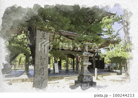 水彩画風　天橋立　智恩寺　山門　京都府宮津市 100244213