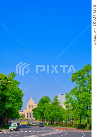 【東京都】5月・爽やかな青空のゴールデンウイークに新緑の国会議事堂を家族で観光 100244258