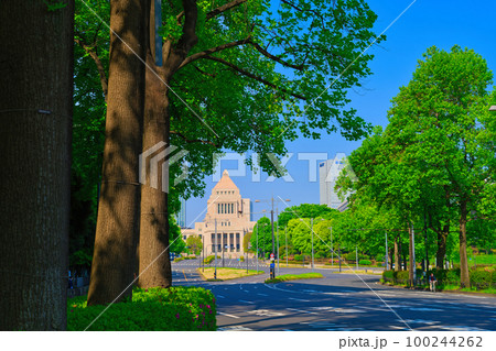 【東京都】5月・爽やかな青空のゴールデンウイークに新緑の国会議事堂を家族で観光 100244262