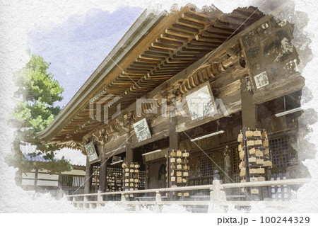 水彩画風　天橋立　智恩寺　文殊堂　京都府宮津市 100244329