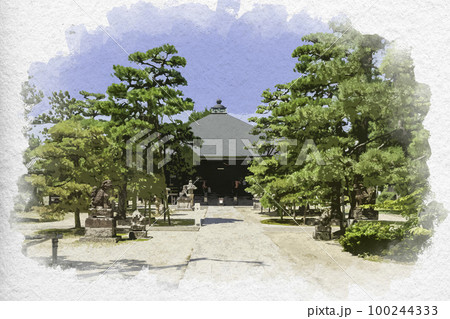水彩画風　天橋立　智恩寺　文殊堂　京都府宮津市 100244333