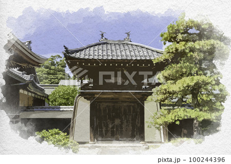 水彩画風 天橋立 智恩寺 楼門 京都府宮津市 水彩画風 天橋立 智恩寺 楼門 京都府宮津市 100244396