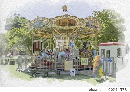 水彩画風 天橋立 天橋立ビューランド メリーゴーランド 京都府宮津市 水彩画風 天橋立 天橋立ビューランド メリーゴーランド 京都府宮津市 100244578