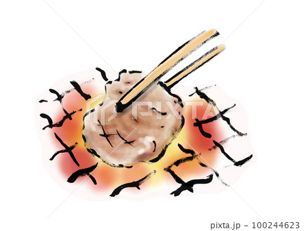 牛タンを焼いているの手描き和風イラスト 牛タンを焼いているの手描き和風イラスト 100244623