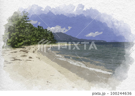 水彩画風 天橋立 天橋立海水浴場 京都府宮津市のイラスト素材