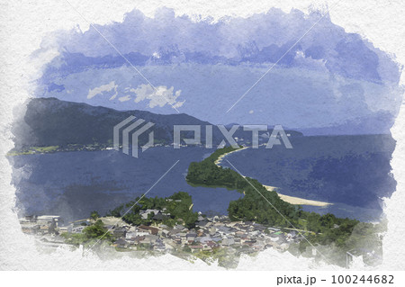 水彩画風 天橋立 飛龍観 京都府宮津市 水彩画風 天橋立 飛龍観 京都府宮津市 100244682