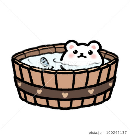 Hand-drawn Cute Bear in wood bathtub in doodle style 100245137