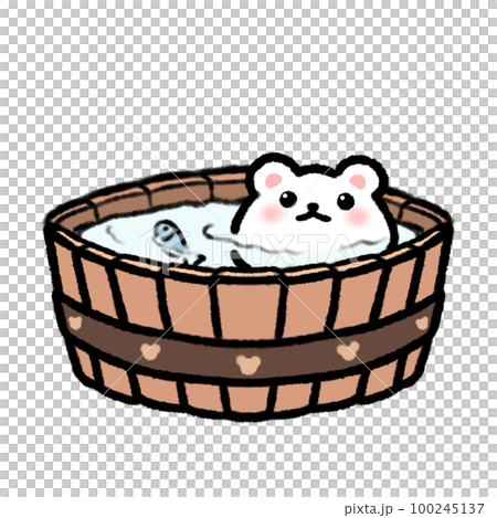Hand-drawn Cute Bear in wood bathtub in doodle style 100245137