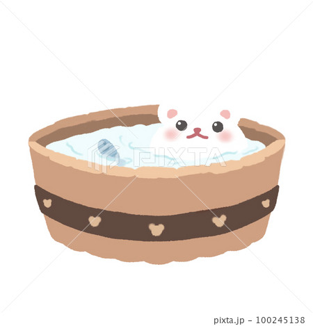 Hand-drawn Cute Bear in wood bathtub in doodle style 100245138