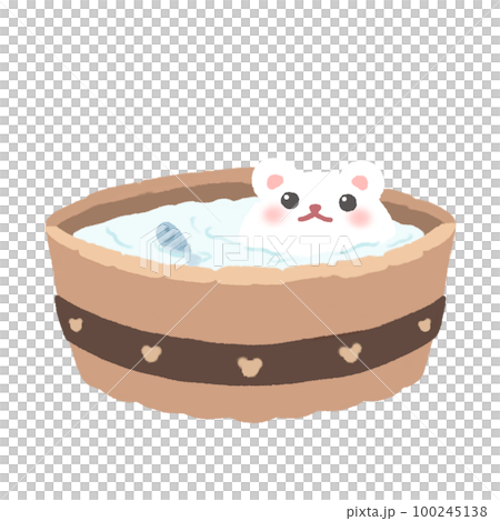 Hand-drawn Cute Bear in wood bathtub in doodle style 100245138