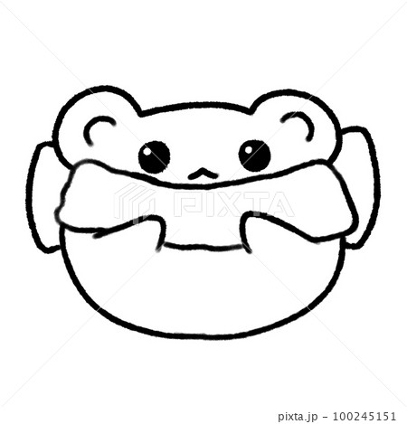 Hand-drawn Line White Bear with Blue scarf in doodle style 100245151