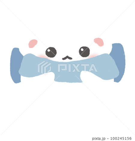 Hand-drawn White Bear with Blue scarf in doodle style 100245156