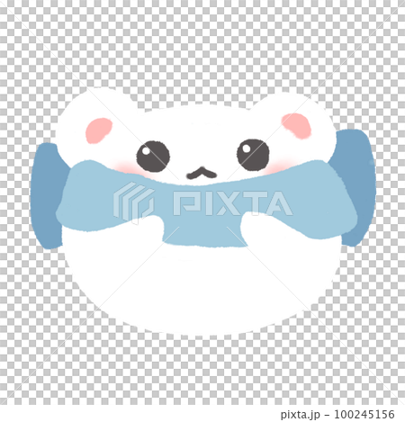 Hand-drawn White Bear with Blue scarf in doodle style 100245156