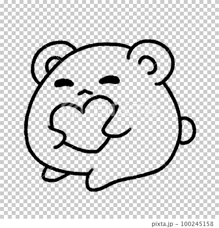Hand-drawn Line Cute Bear hug Heart in doodle style 100245158