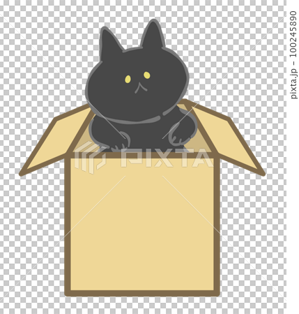Illustration material of a black cat relaxing in a cardboard box 100245890