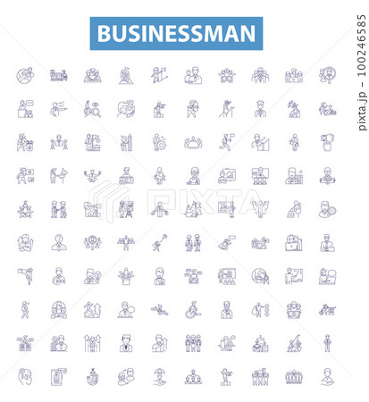 Businessman line icons, signs set. Entrepreneur, Professional, Executive, Investor, Worker, Mogul, Leader, Tycoon, CEO outline vector illustrations. 100246585