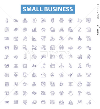 Small business line icons, signs set. Entrepreneurs, Startups, Micro, Midsize, Solo, Mom and Pop, Freelance, Home based, Local outline vector illustrations. 100246624