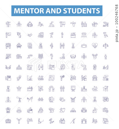 Mentor and students line icons, signs set. Mentor, Students, Guidance, Teaching, Support, Learning, Experience, Training, Coaching outline vector illustrations. Mentor and students line icons, signs set. Mentor, Students, Guidance, Teaching, Support, Learning, Experience, Training, Coaching outline vector illustrations. 100246768
