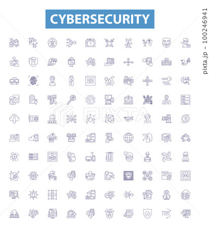 Cybersecurity line icons, signs set. Cybersecurity, Network, Security, Attack, Prevention, Monitor, Vulnerability, Malware, Firewall outline vector illustrations. 100246941