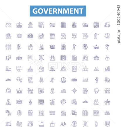 Government line icons, signs set. Policy, Law,...のイラスト素材 [100246942 ...