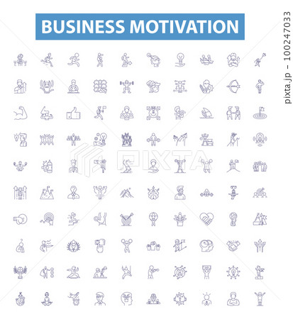 Business motivation line icons, signs set. Motivate, Drive, Inspire, Progress, Succeed, Triumph, Ambitious, Aspire, Gratify outline vector illustrations. Business motivation line icons, signs set. Motivate, Drive, Inspire, Progress, Succeed, Triumph, Ambitious, Aspire, Gratify outline vector illustrations. 100247033