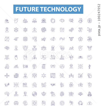 Future technology line icons, signs set. Innovations, Automation, Robotics, Artificial Intelligence, Nanotechnology, Biotech, Quantum Computing, Big Data, Blockchain outline vector illustrations. 100247052