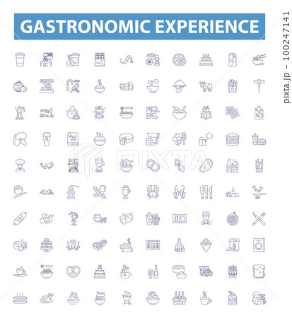 Gastronomic experience line icons, signs set. Cuisine, Epicurean, Delightful, Palatable, Savory, Tasty, Flavorful, Exquisite, Appetizing outline vector illustrations. Gastronomic experience line icons, signs set. Cuisine, Epicurean, Delightful, Palatable, Savory, Tasty, Flavorful, Exquisite, Appetizing outline vector illustrations. 100247141