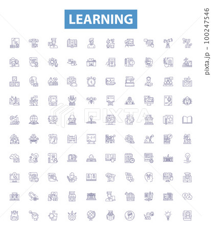 Learning line icons, signs set. Education, Study, Instruction, Knowledge, Training, Skill, Classroom, Tutoring, Discipline outline vector illustrations. 100247546