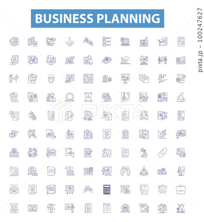 Business planning line icons, signs set. Planning, Strategy, Business, Investment, Analysis, Goals, Budget, Profit, Market outline vector illustrations. Business planning line icons, signs set. Planning, Strategy, Business, Investment, Analysis, Goals, Budget, Profit, Market outline vector illustrations. 100247627