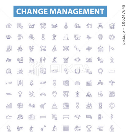 Change management line icons, signs set. Transformation, Agility, Transition, Adaptation, Revision, Modification, Improvement, Reinvention, Evolution outline vector illustrations. Change management line icons, signs set. Transformation, Agility, Transition, Adaptation, Revision, Modification, Improvement, Reinvention, Evolution outline vector illustrations. 100247648