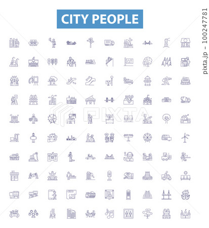 City people line icons, signs set. Urbanites, Townspeople, Metropolitans, Dwellers, Municipals, Inhabitants, Citizens, Residers, Constituents outline vector illustrations. City people line icons, signs set. Urbanites, Townspeople, Metropolitans, Dwellers, Municipals, Inhabitants, Citizens, Residers, Constituents outline vector illustrations. 100247781