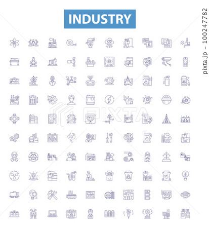 Industry line icons, signs set. Manufacturing, Technology, Production, Business, Equipment, Automotive, Retail, Services, Logistics outline vector illustrations. 100247782