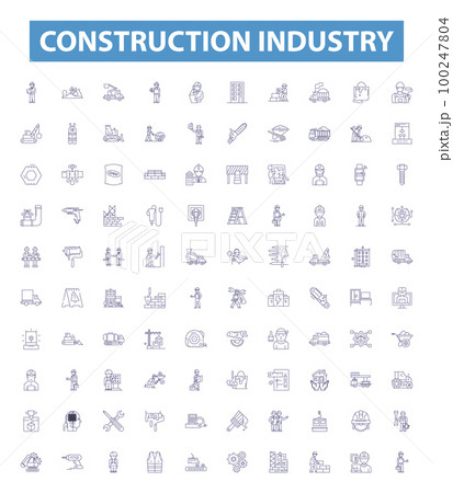 Construction industry line icons, signs set. Build, Architecture, Engineering, Contracting, Infrastructure, Developing, Designing, Constructing, Develop outline vector illustrations. Construction industry line icons, signs set. Build, Architecture, Engineering, Contracting, Infrastructure, Developing, Designing, Constructing, Develop outline vector illustrations. 100247804