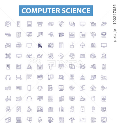 Computer science line icons, signs set. Technology, Algorithms, Programming, Networks, Computing, Data, Software, Architecture, Mathematics outline vector illustrations. 100247886