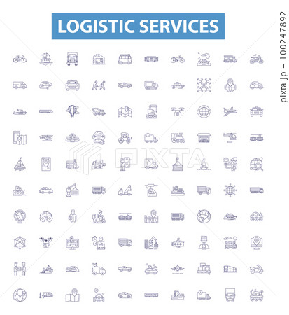 Logistic services line icons, signs set. Logistics, Services, Shipping, Delivery, Cargo, Freight, Warehousing, Dispatch, Transportation outline vector illustrations. 100247892