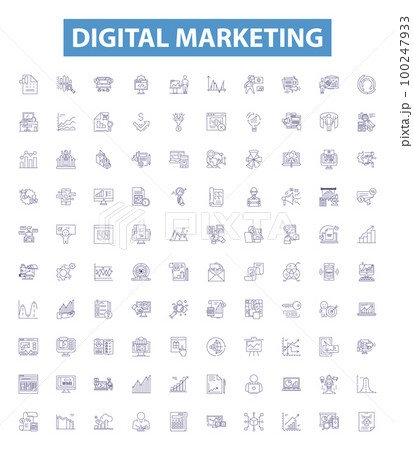 Digital marketing line icons, signs set. Digital, Marketing, SEO, Social, Media, Analytics, PPC, Advertising, Email outline vector illustrations. Digital marketing line icons, signs set. Digital, Marketing, SEO, Social, Media, Analytics, PPC, Advertising, Email outline vector illustrations. 100247933