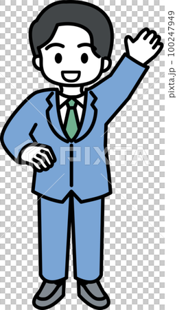 手を上げている男性会社員(手のひら)1 手を上げている男性会社員(手のひら)1 100247949